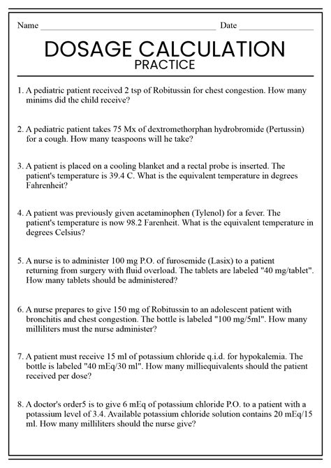 Nursing Dosage Calculations Practice Problems