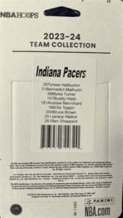 Indiana Pacers 2023 2024 Hoops Factory Sealed Team Set Featuring Tyrese