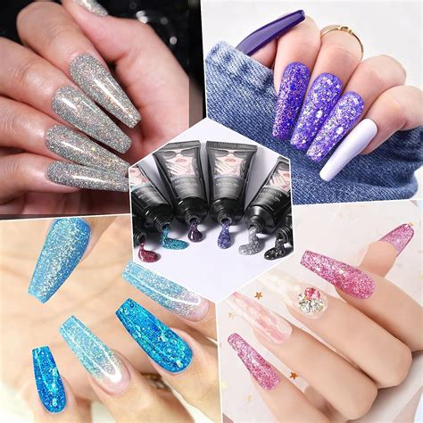 Buy Morovan Poly Gel Kits Nail Extension Kit 6 Colors Glitter Poly Gel