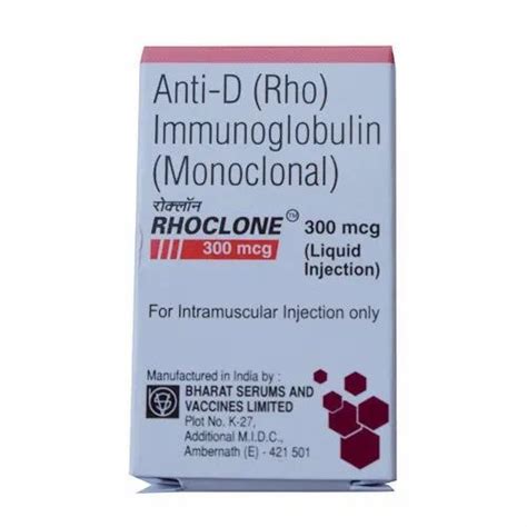 Anti D Immunoglobulin Rhoclone 300mg Injection Bharat Serum 1x1 Rs