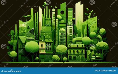 Building and City Illustration Green Style. Green City Stock ...