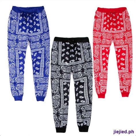 Cashew Nut Bandana Paisley Print Jogger Drawstring Pants Men Rap Harlem