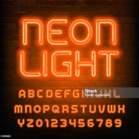 Ilustración De Fuente Del Alfabeto Neon Light Letras Y Números De Neón Naranja Simple Fondo De