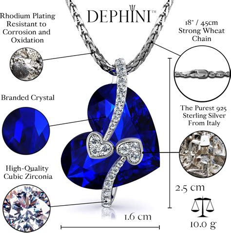 Dephini Ciondolo Cuore Bellissimo Collana Con Cuore Blu Con Piccoli