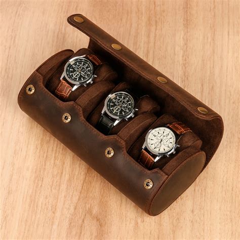 Personalized Leather Watch Case For 3 Watches Handmade Travel Etsy