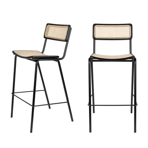 Jort Lot De Tabourets De Bar En Cannage Cm Couleur Noir