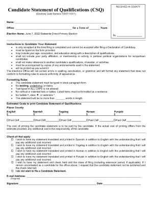 Fillable Online Candidate Statement Of Qualifications Csq Fax Email