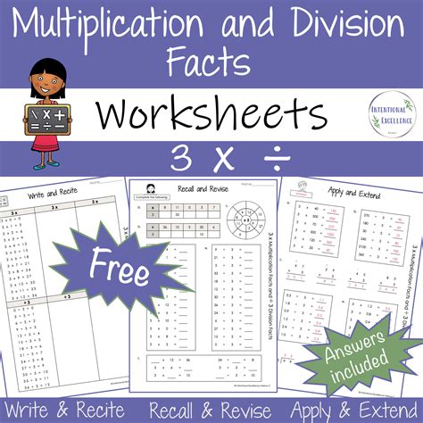 Free Bundle 3 Multiplication Division Basic Number Facts Math Warm Up Worksheets Times Tables