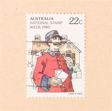 A Stamp Printed In Australia Shows A Mail Man Circa 1980 Editorial