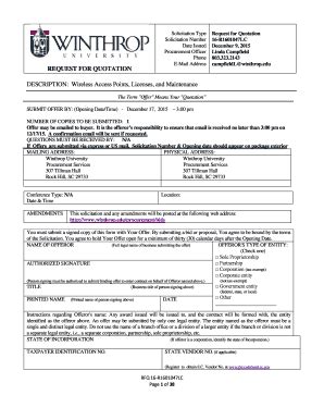 Fillable Online Winthrop Solicitation Type Request For Quotation