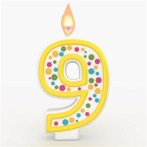 3d realistic number candle 9