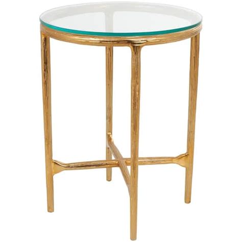 Litton Lane In Gold Textured Large Round Glass End Table With Glass