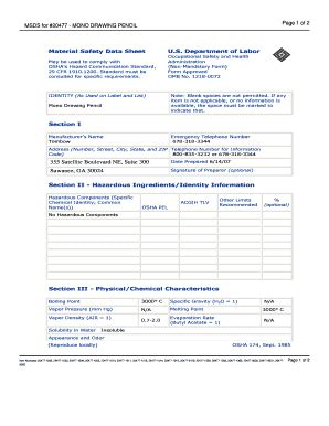 Fillable Online Msds For Mono Drawing Pencil Material Safety