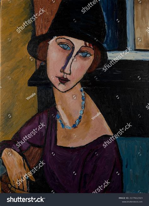 Portrait Girl Hat Beautiful Oil Painting Stock Illustration 2177612323 ...