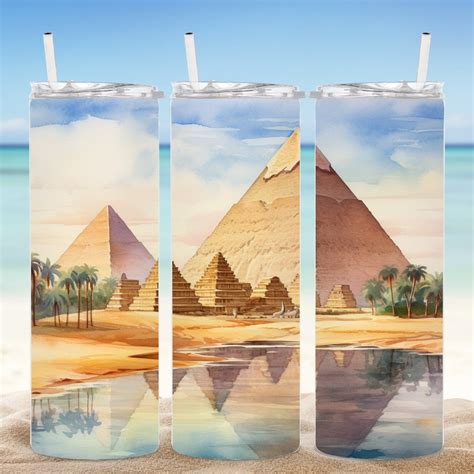 Egyptian Pyramids In Watercolor Printable Tumbler Design 20 Oz