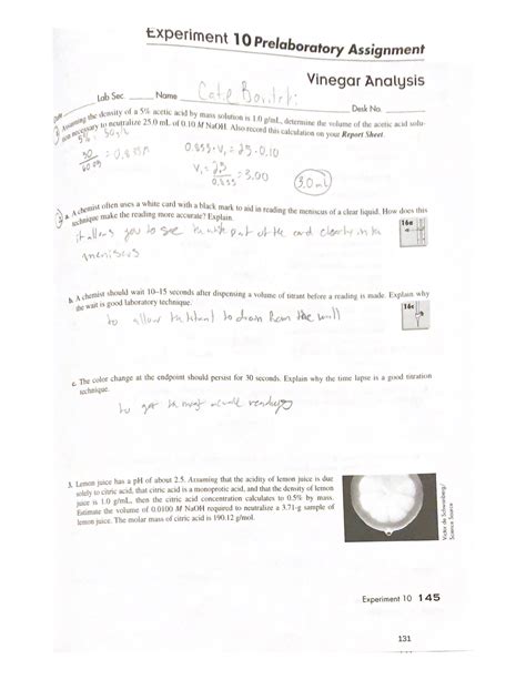 Solution Chm L Efsc Vinegar Analysis Experiment Pre Laboratory