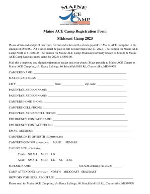 Fillable Online Maine ACE Camp Registration Form Midcoast Camp 2023 Fax