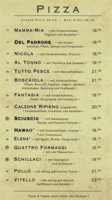 Menu Da Pizzeria Mamma Mia Rorschach