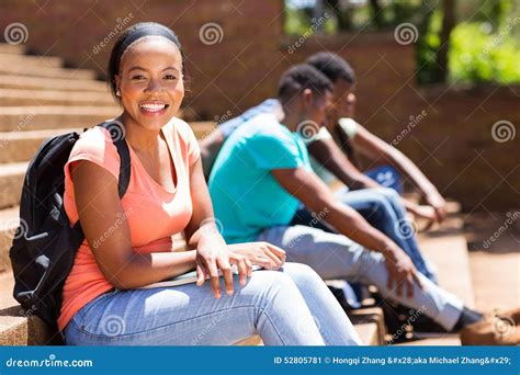 Female Afro American College Student Sitting On Steps Stock Image