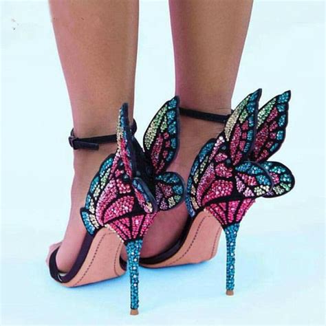 Butterfly Wing Sandals In 2020 Butterfly Heels Rhinestone Sandals