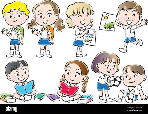 vector cartoon school boy and girl school life set Stock Vector Image ...