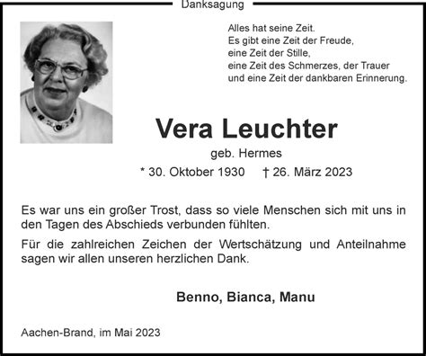 Traueranzeigen Von Vera Leuchter Aachen Gedenkt