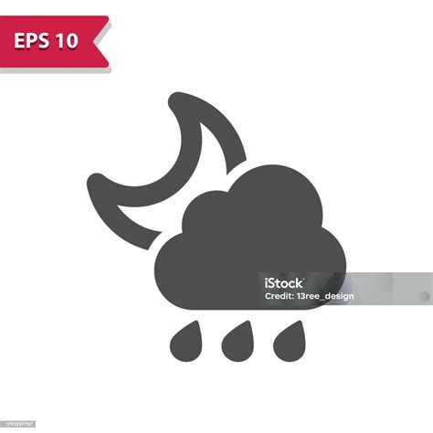 Raining Icon Rain Cloud Moon Night Weather Raindrop Stock Illustration