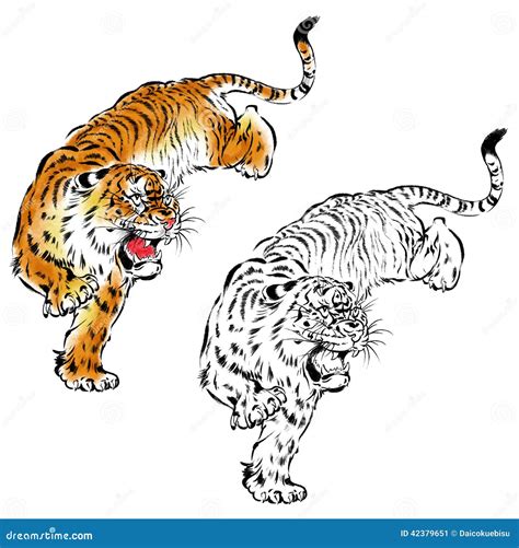 Japanese tiger stock illustration. Illustration of handmade - 42379651