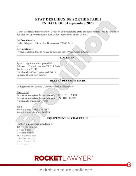 Etat des lieux de sortie Modèle gratuit à remplir PDF et Word