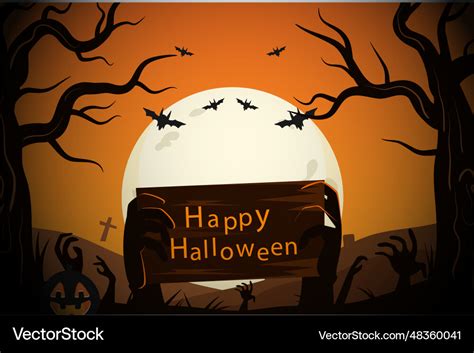 Halloween background with cemetery Royalty Free Vector Image