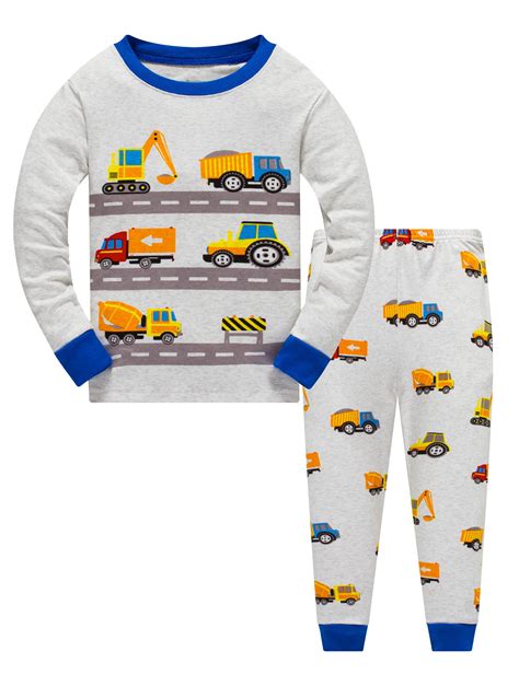 Popshion Boys Pajamas Truck 100 Cotton Pjs Toddler 2 Piece Long Sleeve