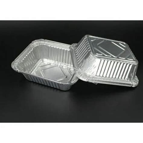 Silver Rectangular Aluminium Foil Containers 450 Ml With Lid For