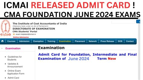 Breaking News ICMAI Released CMA Foundation June 2024 Admit Card