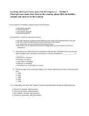 Psyc Exam Practice Quiz Fall Docx Version A Please Put