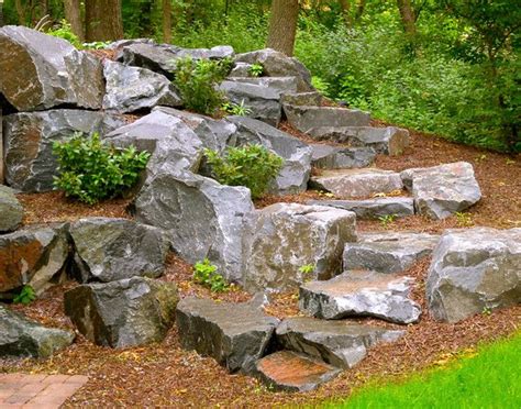 Boulder Stairway And Stepping Stone Stairs Sloped Garden Stepping