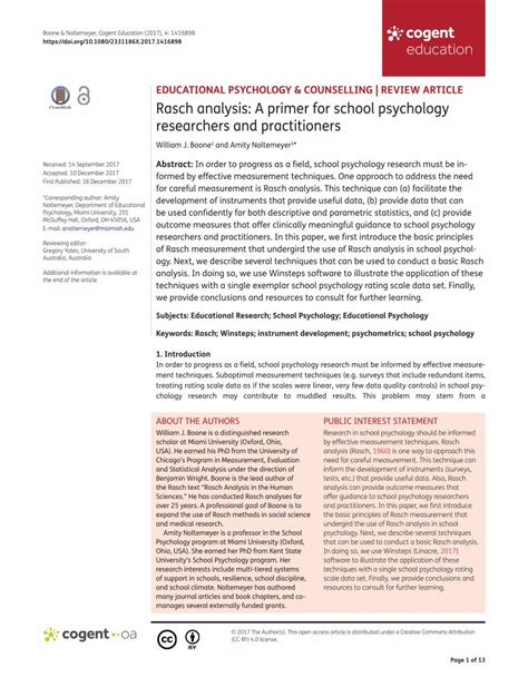 Pdf Rasch Analysis A Primer For School Psychology Rasch Analysis