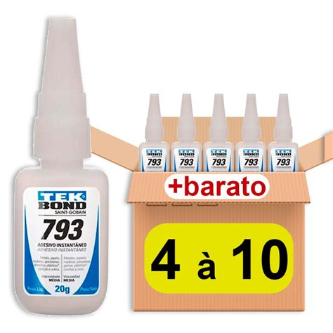 Kit 4 a 10 Cola Instantânea Tek Bond 793 20g Acrigel Unhas Tips Postiça