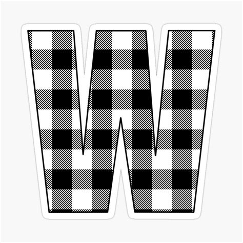 Letter W Monogram Black And White Buffalo Plaid Check Sticker For