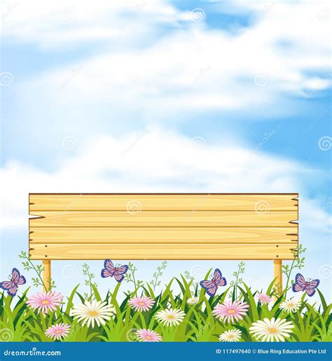 A Wooden Banner In Flower Garden Stock Vector Illustration Of Plant