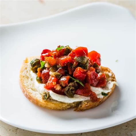 Ricotta Crostini With Roasted Red Peppers And Capers Cook S Country