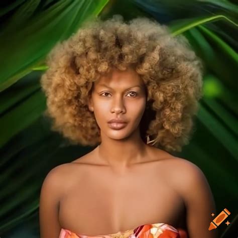 Tahitian Woman With Blonde Afro Hair Wearing A Sarong On Craiyon