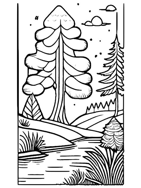 Detailed Forest Scenery Coloring Page · Creative Fabrica