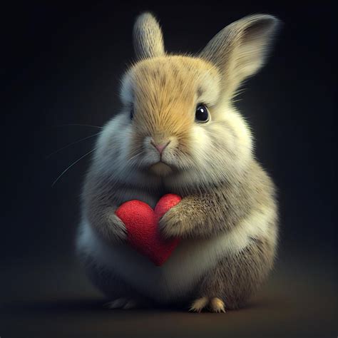 Premium Photo Cute Fluffy Rabbit Hugging Red Heart Valentine S Day Greetings From Romantic