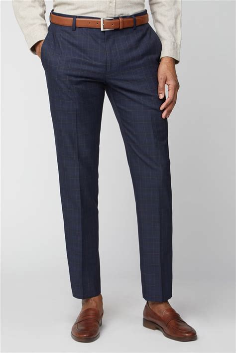 Limehaus Navy Caramel Checked Suit Trousers Suit Direct