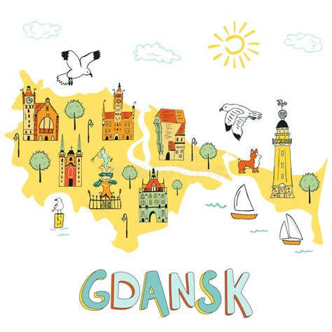 Hand Drawn Illustrated Map Of Gdansk Stock Vector Illustration Of