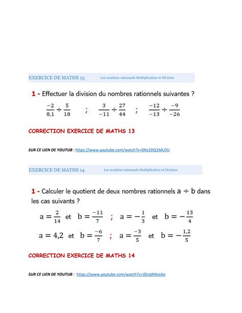 Solution A Exercices Corrig S Les Nombres Rationnels