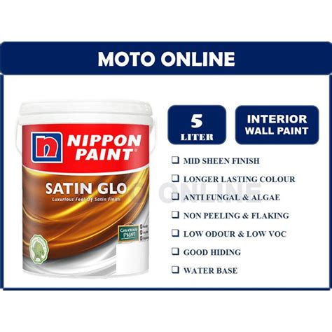 Nippon Paint Satin Glo 5LT White Cat Dinding Dalam Cat Kilat Cat