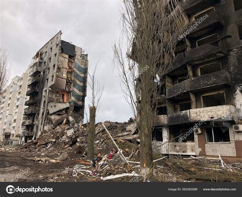 Borodyanka Kyiv Region Ukraine April 2022 Destroyed Building Russian