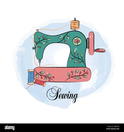 Sewing Machine Vector Illustration Of Cute Handdrawn Vintage Tailoring