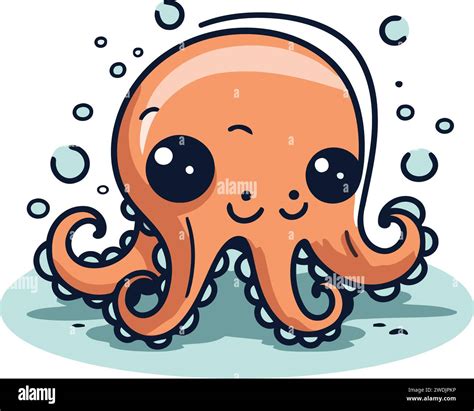 Cute Cartoon Octopus Vector Illustration Cute Octopus Character Stock